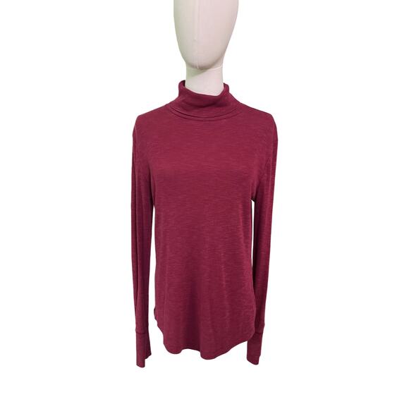 GAP Ribbed Turtleneck Long Sleeve Top Red Maroon Women's M Tall Stretch - Picture 1 of 7